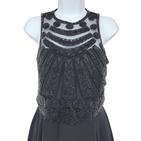 RACHEL GILBERT Women's Black Silk Cocktail Beaded Midi Length Dress Size 5/XXL - Picture 2 of 5